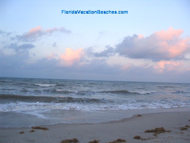 Pink & Blue Beach Sunset Sky & Clouds over Atlantic Ocean - Florida