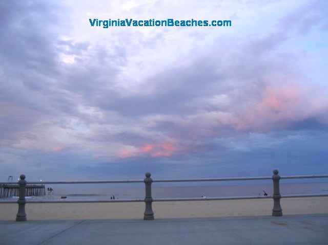 Sunset from Boardwalk - blue & pink clouds - Virginia Beach